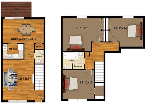 A floor plan of a house with a dining area, powder room, and laundry room.
